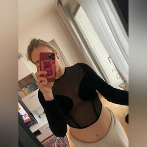 Bershka Black Sheer Crop Topber, Size M